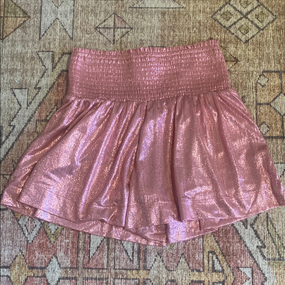 Pink Bubble Mini Skirt with Smocked High-Low Design